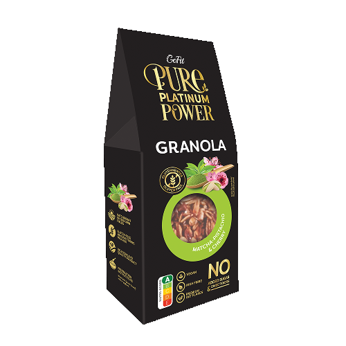 GoFit granola bez přidaného cukru matcha, pistácie a třešeň 225g