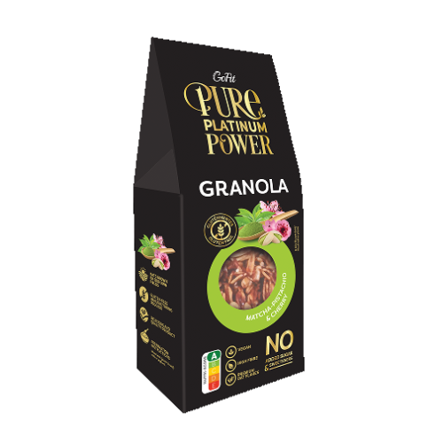 GoFit granola bez přidaného cukru matcha, pistácie a třešeň 225g
